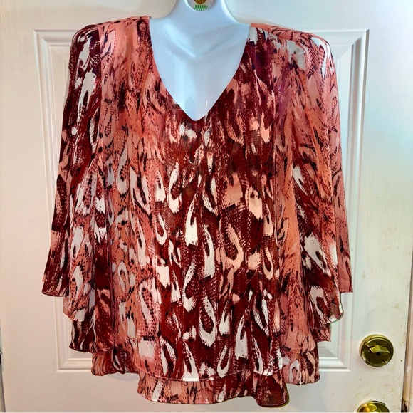 Jennifer Lopez Elegant Women's Burgundy Blouse Size Large - Picture 7 of 8